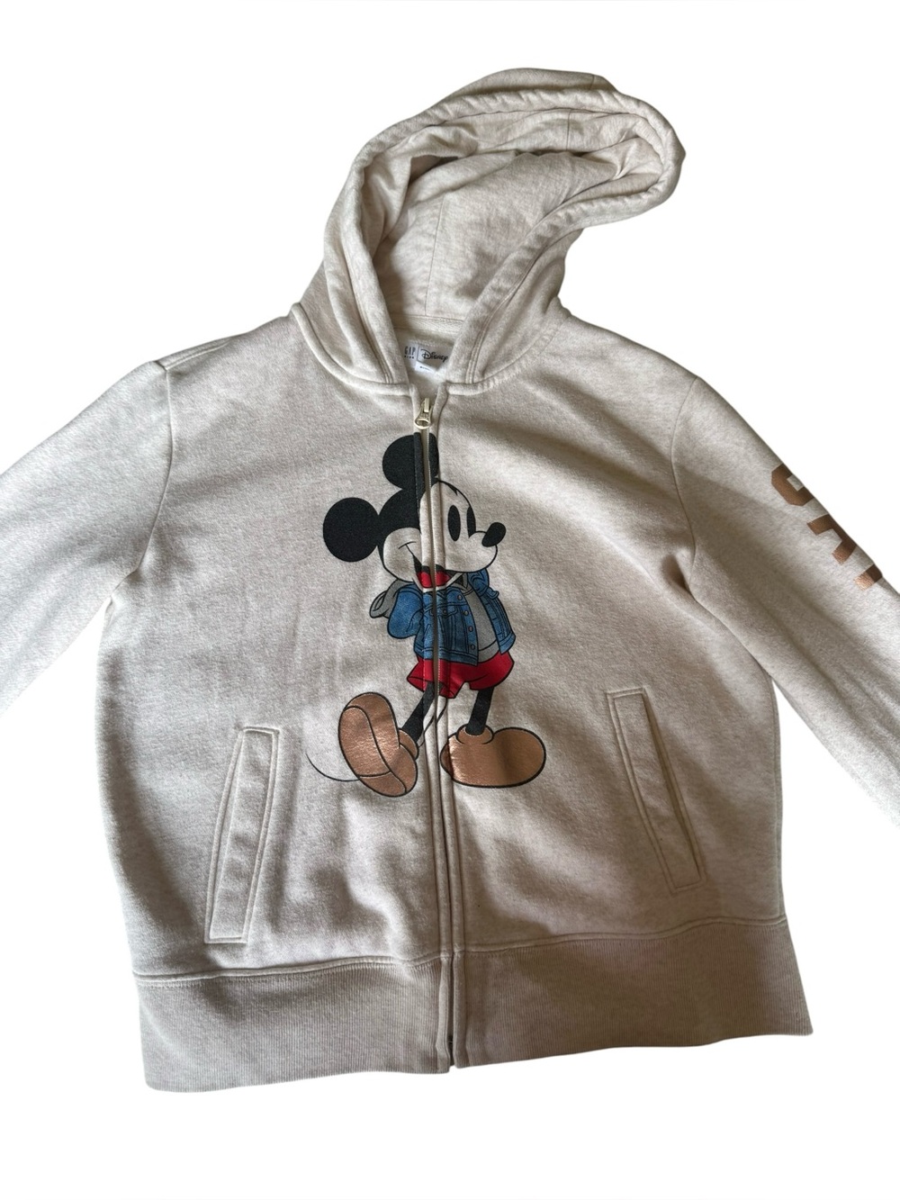 GAP Kids Disney Mickey Mouse Hoodie XL 12 Full Zip Oatmeal 1969 Graphic
